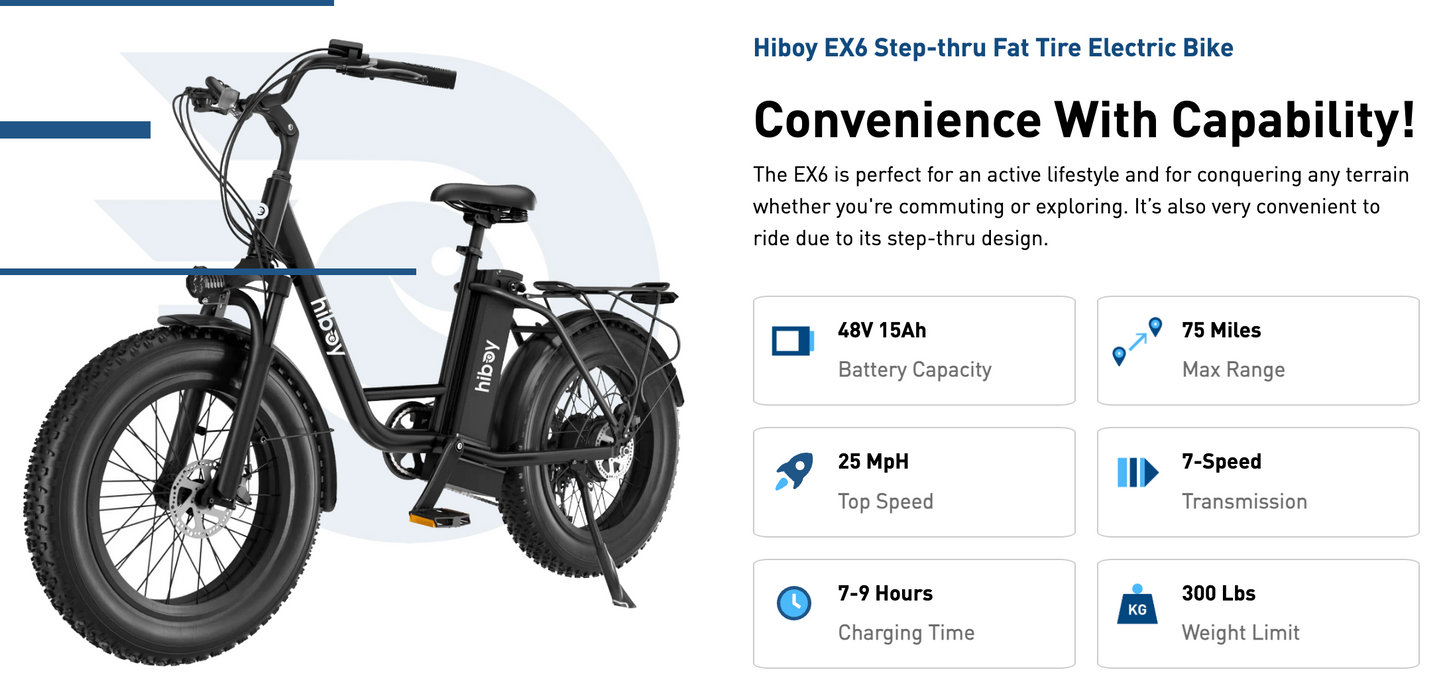 Hiboy EX6 Step-Thru Fat Tire Ebike