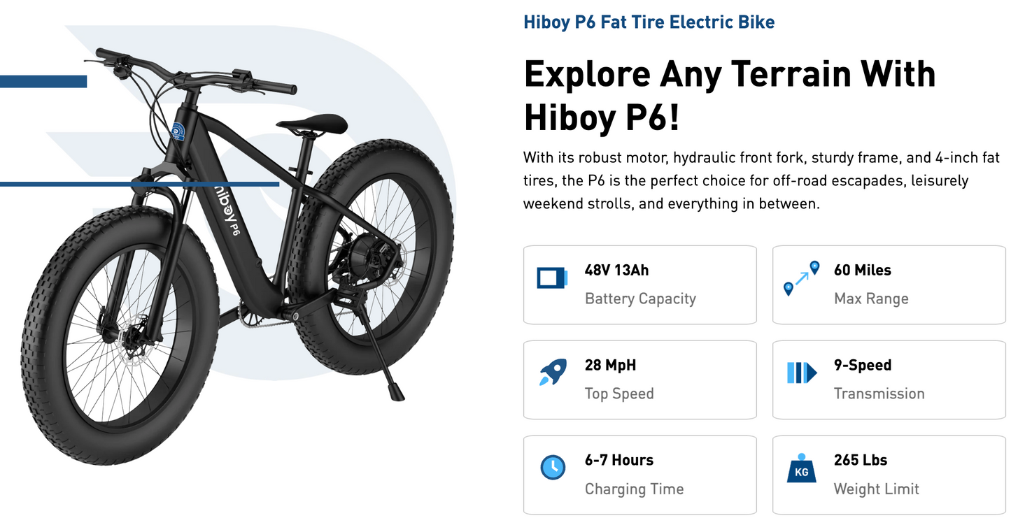 Hiboy P6 Fat Tire Ebike